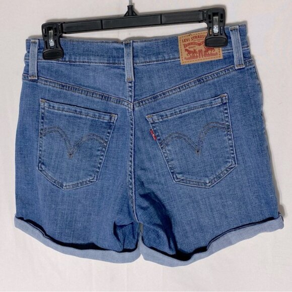 Levi’s Blue Mid Rise Mid Length Shorts Lightly Distressed Denim Jean Shorts 27 - Picture 2 of 15